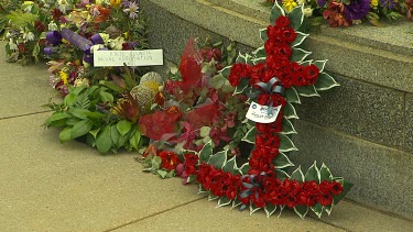 Floral bouquets wreaths memory of fallen soldiers, Perth Western Australia