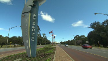 Sign at side of road says 'Welcome City of Perth