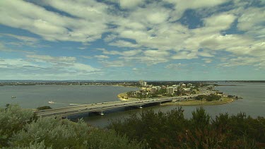 Bridge over Swan River Perth. Wide angle shot with big sky.