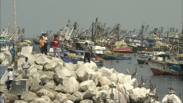 Very busy port in Ilo Peru. Many fishing boats.