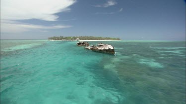 Track past wreck on way to dock at Heron Island,  clear aqaumarine blue water
