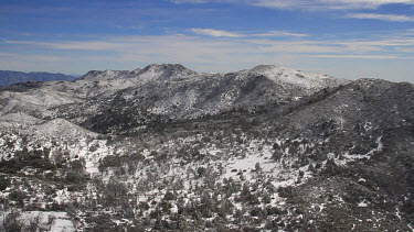 Aerial of Cuyamaca Moutains in Snow, South California