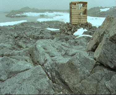 Weather hut Antarctica. In state of disrepair. Weather station.