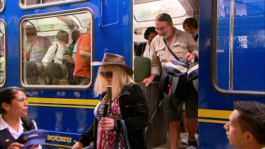 Tourists getting of a Vista Dome train.