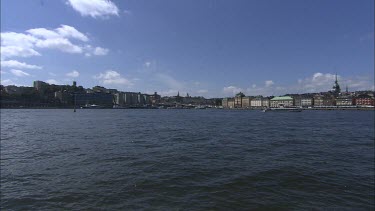 Sodermalm, Slussen and Gamla Stan from the water. Stockholm, Sweden.