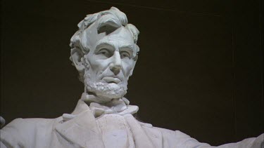 Close-up of the face of the statue of Abraham Lincoln at the Lincoln Memorial in Washington DC