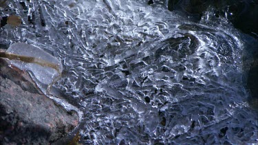 A puddle with newly formed ice on top of it.