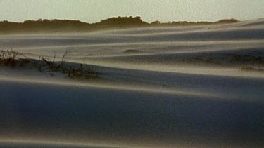 sand blowing across sand dunes
