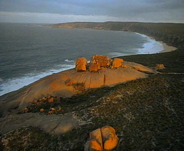 Remarkable Rocks Kangaroo Island. Waves crashing, red rocks, rocky coastline.