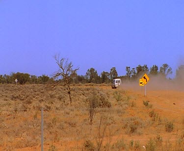 Driving in outback. dust truck transport