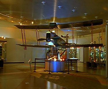 Museum bi-wing plane. Old propeller plane