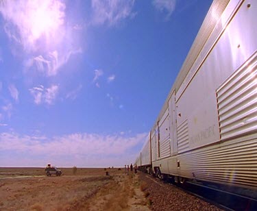 Train stopped in middle of desert