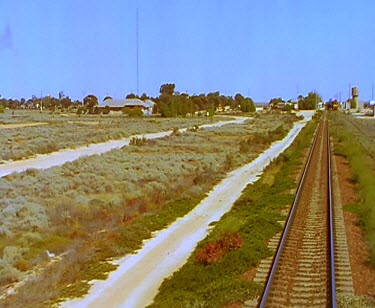 Train Cook station in middle of desert outback. Cook Nullarbor Plain