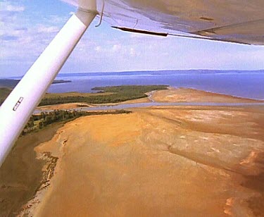 River delta. Where River enters ocean. Tidal flat.