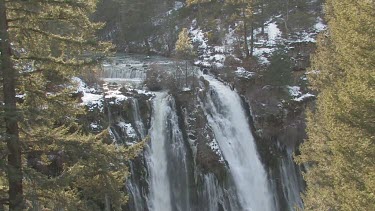Powerful waterfall and cascades in winter