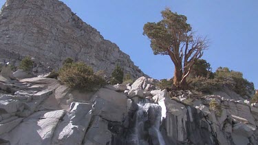 Cascading waterfall in spring