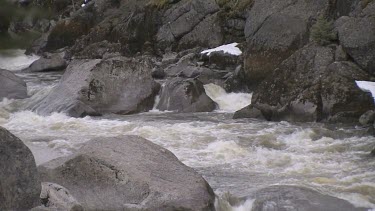 A rushing, cascading river in the Rocky Mountains