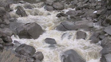 A rushing, cascading river in the Rocky Mountains