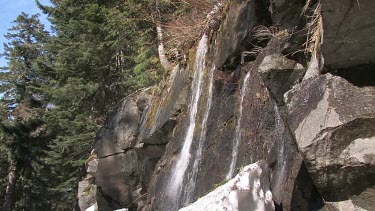 Cascading, mountainside waterfall in spring