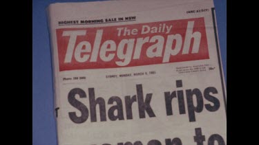 newpaper article, fear of sharks killer sharks