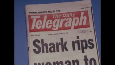 newpaper article, fear of sharks killer sharks