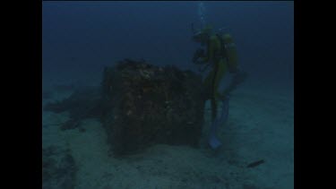 Diving at site of wreck of Pandora The ship Captain Blighs commanded to seek the Bounty mutineers.. Big steel box, could have been a stove. Valerie Taylor