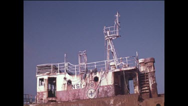 closeup of a wrecked ship