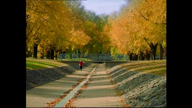 Jogger with autumn leaves