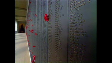 Australian War Memorial, wall with names of fallen soldiers.