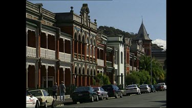 Hobart street scene, pedestrians walk by.