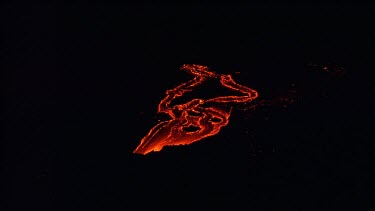 Lava flowing in channel. River of lava flows into delta