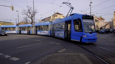 Road Traffic & Blue Tram, Karlsplatz, Munich, Germany