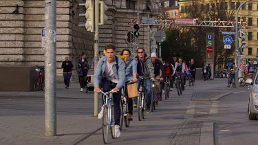 Line Of Cyclists, Karlsplatz, Munich, Germany