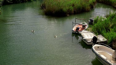 Pleasure Boats On River Almyros, Georgioupoli, Crete, Greece