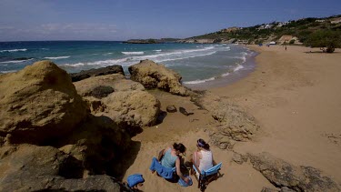 Woman Relaxing At Kalathas Beach, Crete, Greece, Europe