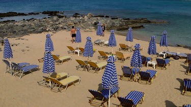 Parasols & Beach Near Stavros, Stavros, Crete, Greece, Europe
