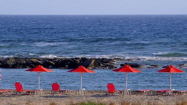 Red Parasols & Mediterranean Sea, Frangokastello, Crete, Greece