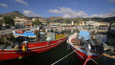 Fishermen & Fishing Boats In Harbour, Elounda, Crete, Greece