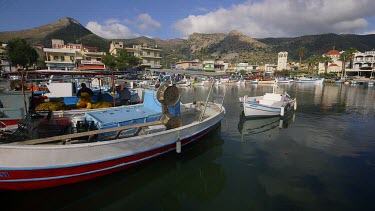 Fishermen & Fishing Boats In Harbour, Elounda, Crete, Greece