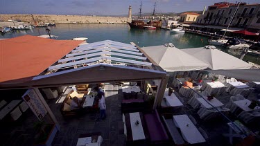 Restaurants & Harbour, Rethymnon, Crete, Greece