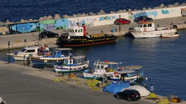 Fishing Boats & Tug In Harbour, Pantanassa, Crete, Greece