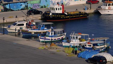 Fishing Boats & Tug In Harbour, Pantanassa, Crete, Greece