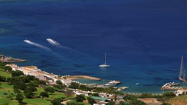 Jet Ski'S & Yacht In Mirabello Bay, Elounda, Crete, Greece