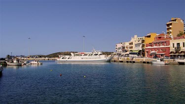 Tourist Boat In Harbour & Facade, Agio Nikolaos, Crete, Greece