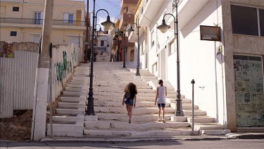 Mother & Daughter Walk Up White Steps, Sitia, Crete, Greece