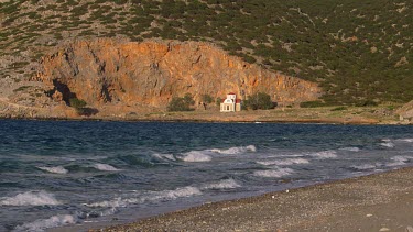 Waves, Church & Rock Face, Pachia Ammos, Crete, Greece
