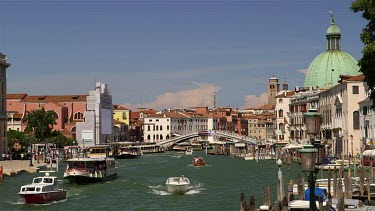 Boats On Grand Canal & Scalzi Bridge, Venice, Venezia, Italy