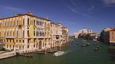 Boats On Grand Canal & Basilica Di Santa Maria Della Salute, Venice, Venezia, Italy