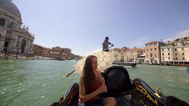 Woman With Parasol & Gondolier, Venice, Italy