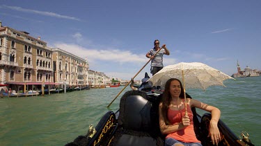 Woman With Parasol & Gondolier, Venice, Italy